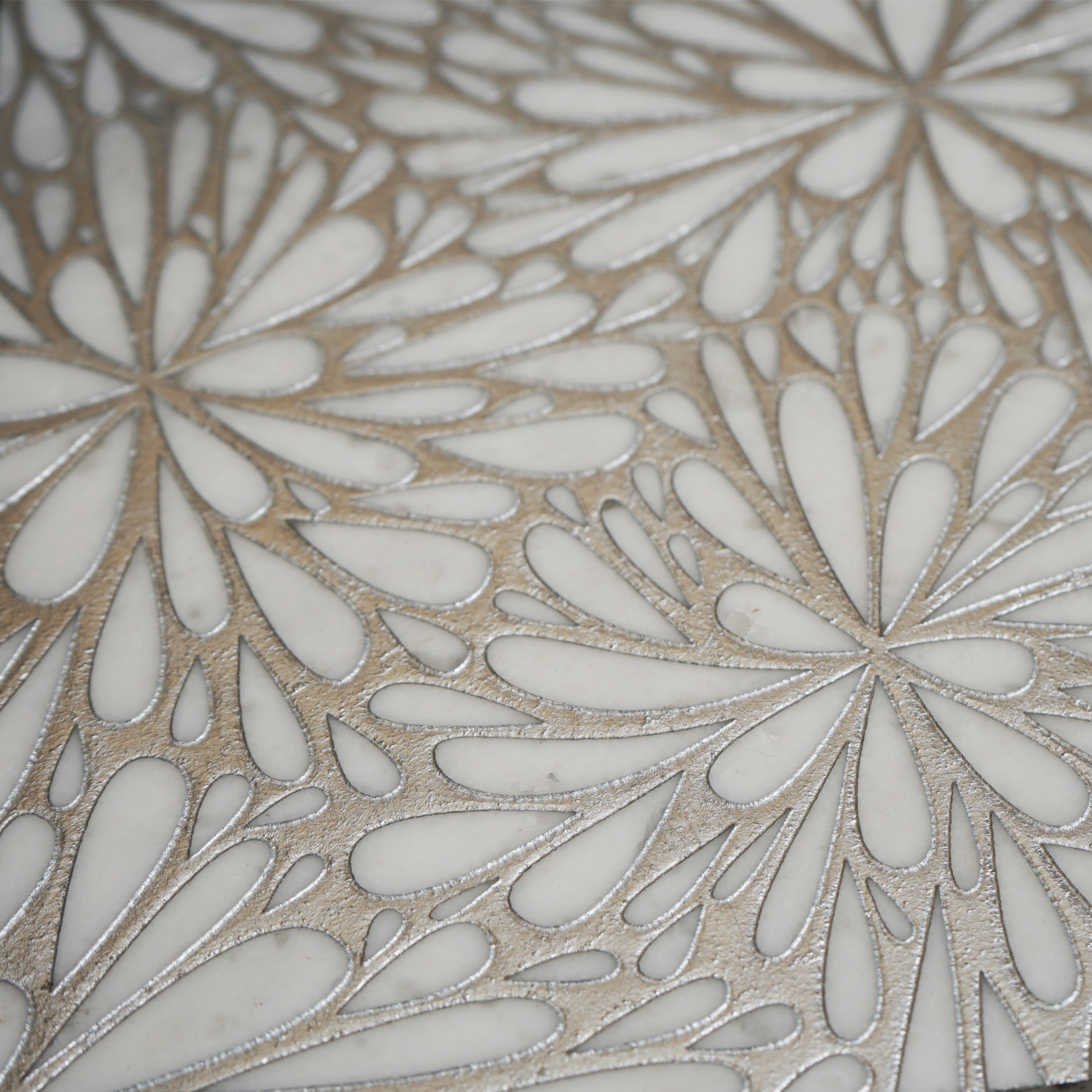Geo 9 Glacier White 12x12 Etched Silver Foil Marble Tile For Walls & Floors