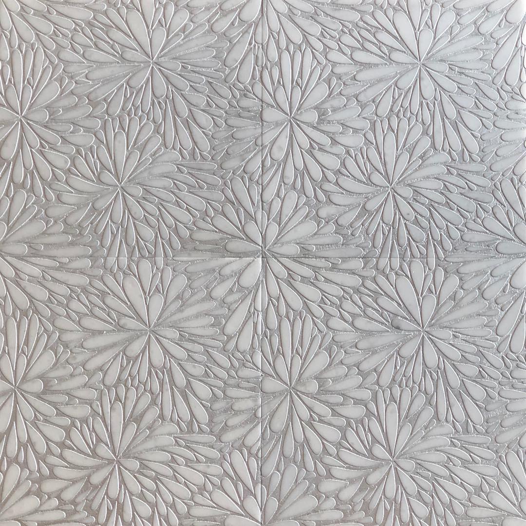 Geo 9 Glacier White 12x12 Etched Silver Foil Marble Tile For Walls & Floors