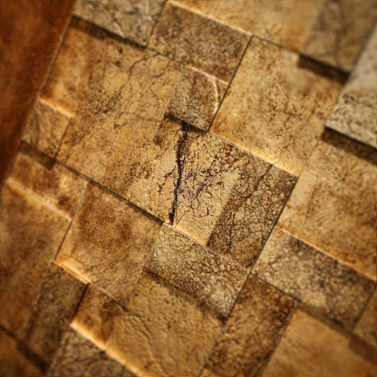 Leather Look Gold Foil 12x12 Etched Marble Mosaic Tile For Walls-Sample