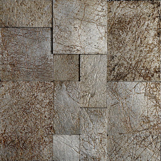Leather Look Silver Foil 12x12 Etched Marble Mosaic Wall Tile