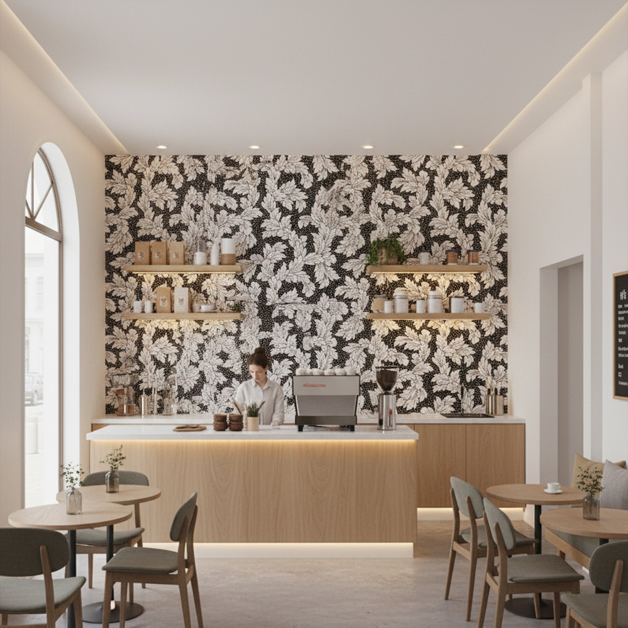 Acanthus-Leaf Engraved White Marble Tile-black