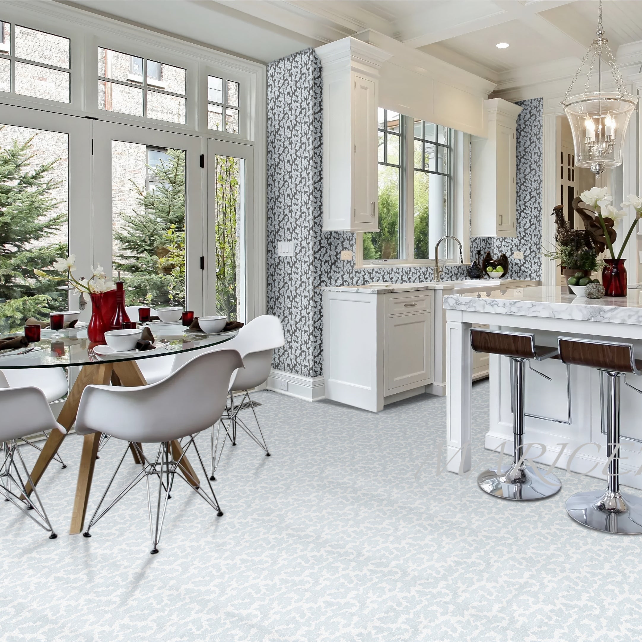 Acanthus-Leaf Engraved White Marble Tile-black