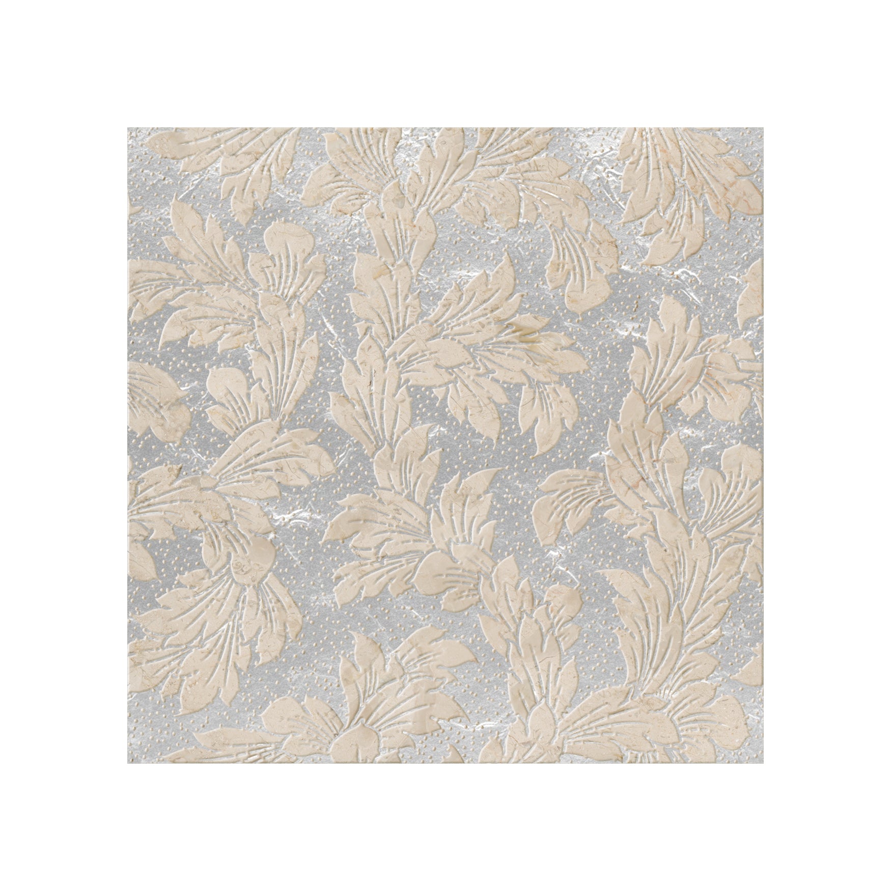Acanthus-Leaf Engraved Crema Marfil Marble Tile-silver