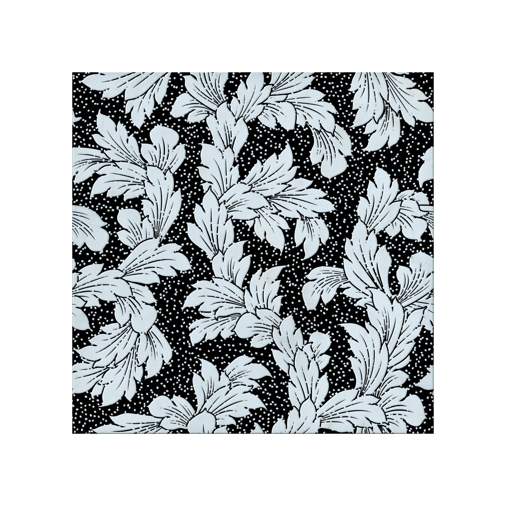 Acanthus-Leaf Engraved White Marble Tile-black