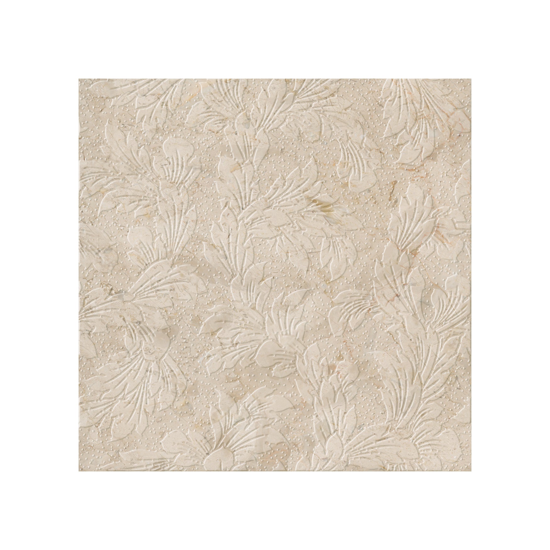Acanthus-Leaf Engraved Crema Marfil Marble Tile-uncolored