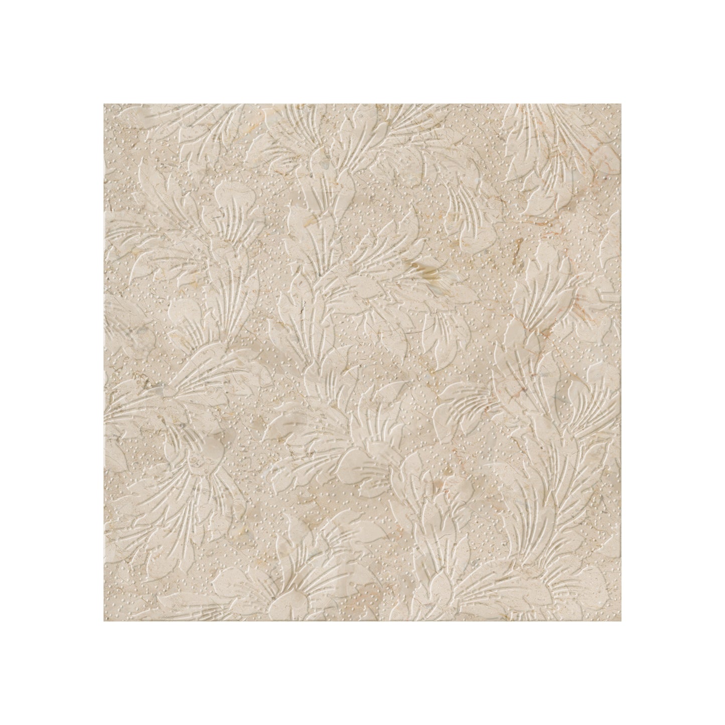 Acanthus-Leaf Engraved Crema Marfil Marble Tile-uncolored