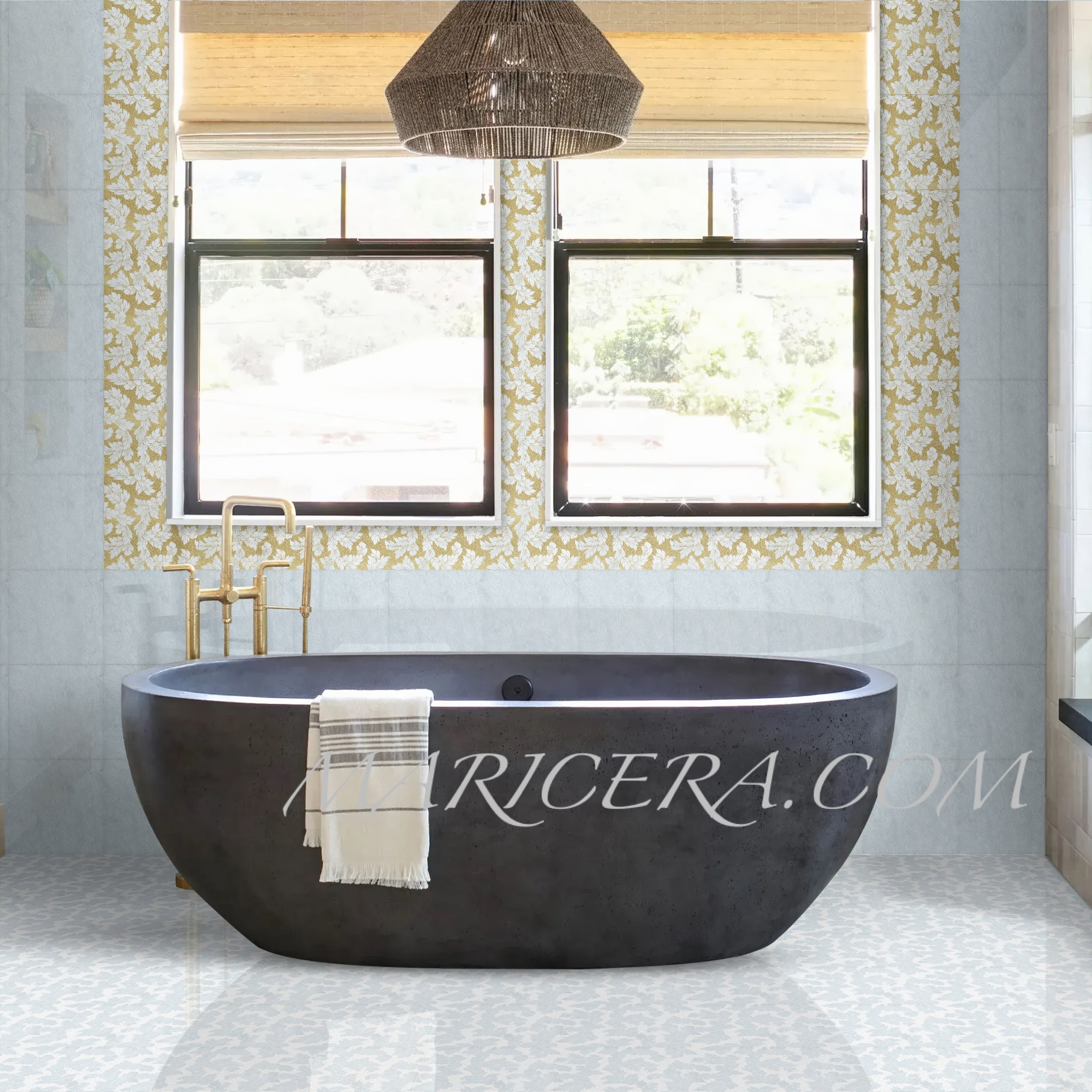 Acanthus-Leaf Engraved White Marble Tile-gold