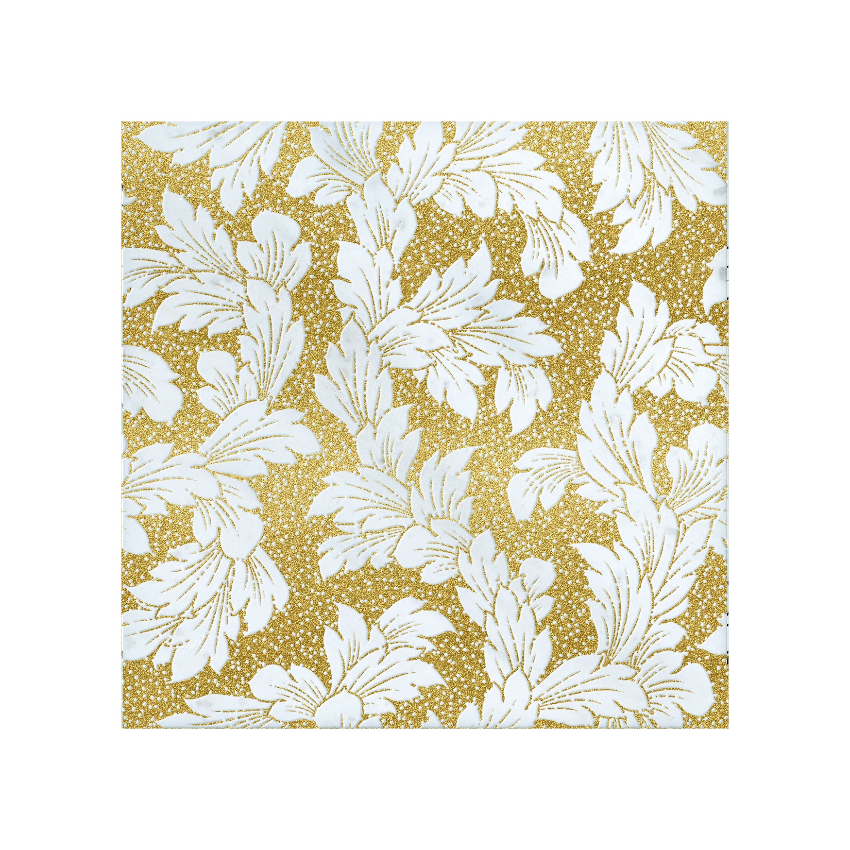 Acanthus-Leaf Engraved White Marble Tile-gold