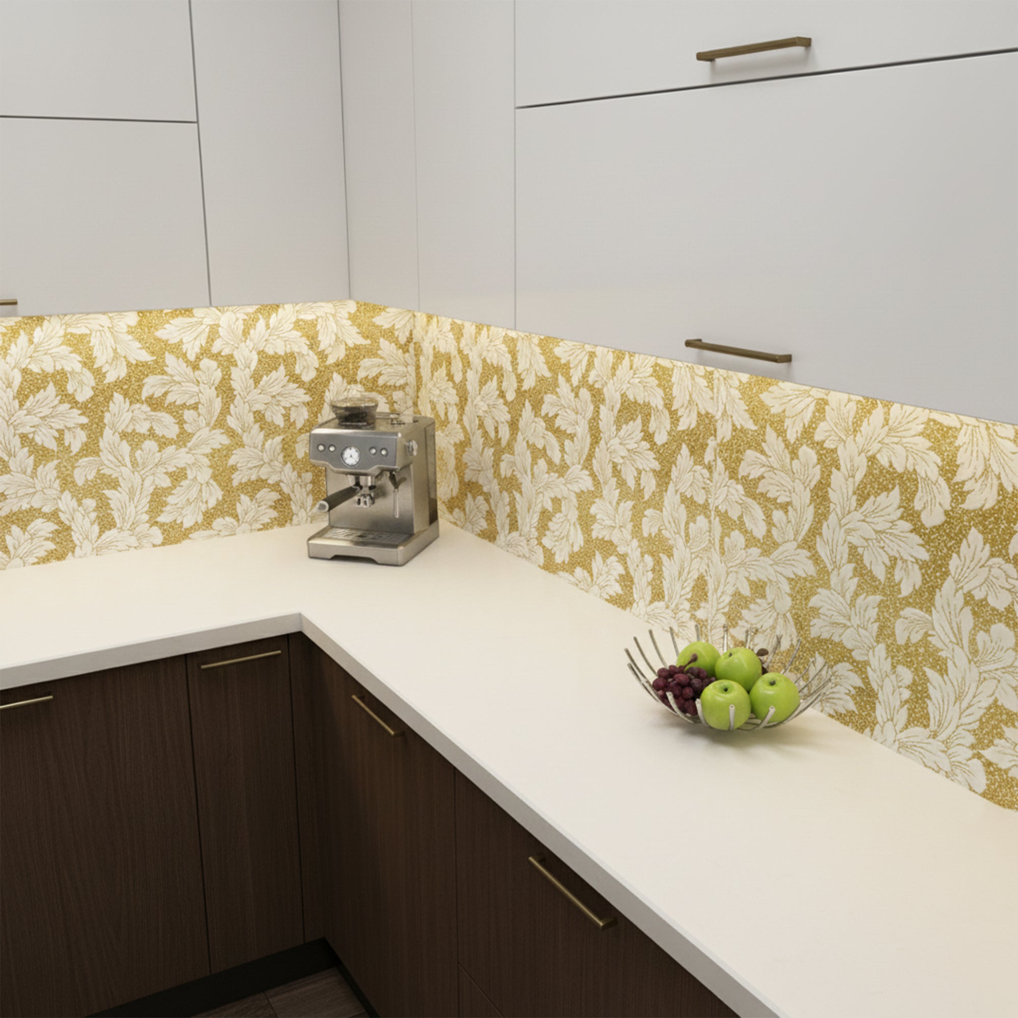 Acanthus-Leaf Engraved White Marble Tile-gold