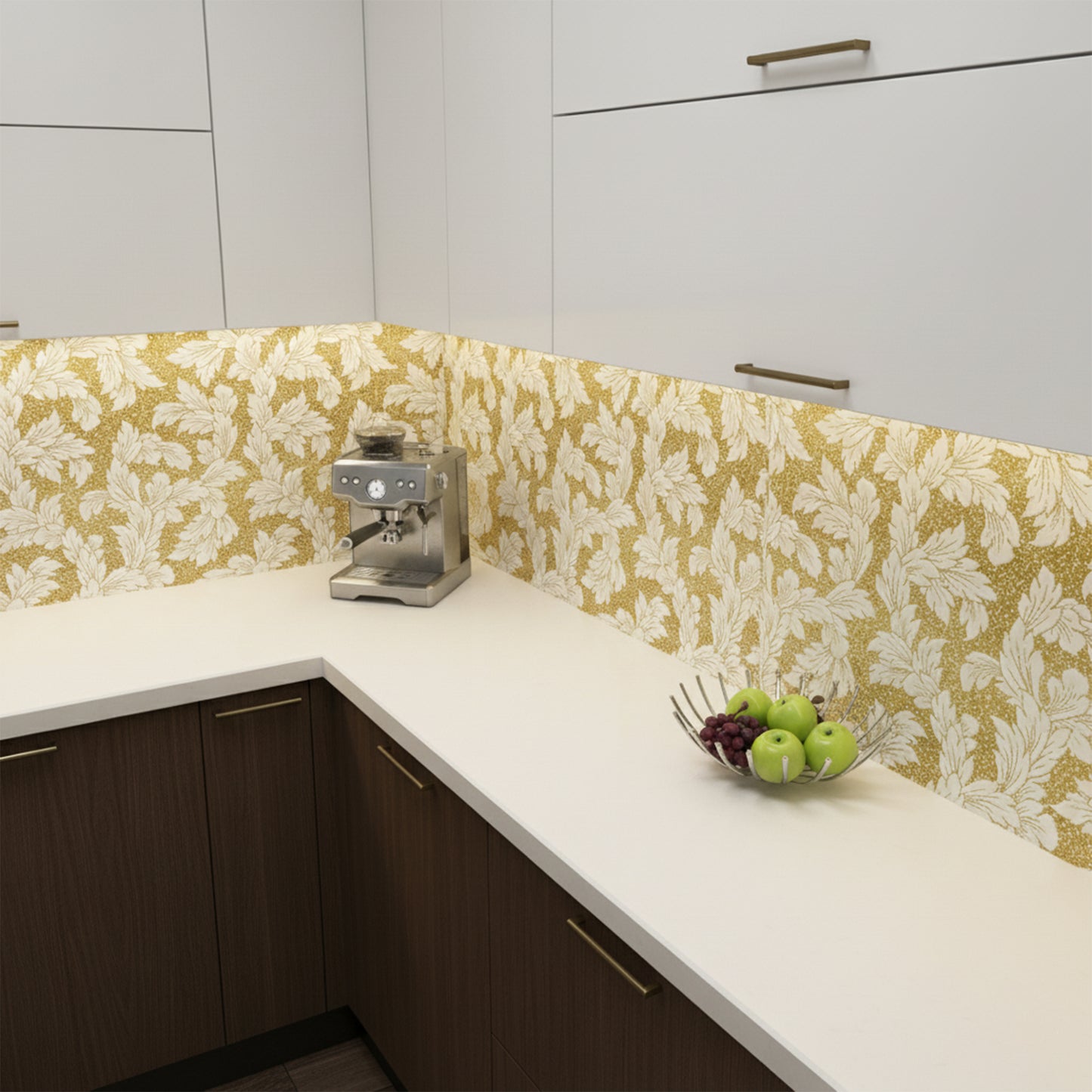Acanthus-Leaf Engraved White Marble Tile-gold
