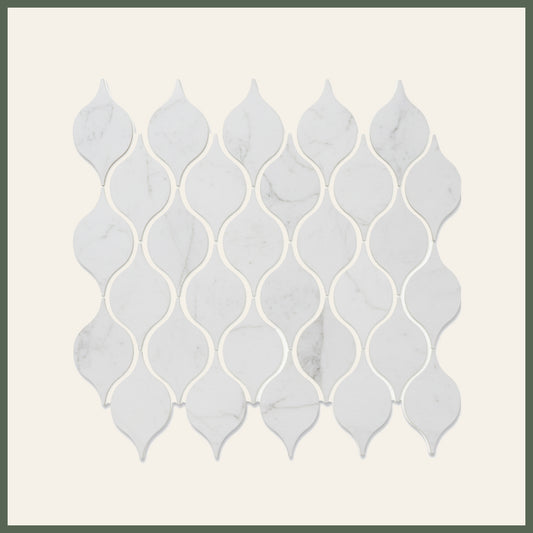 Drop Calacatta Polished White Porcelain Mosaic Tile For Walls & Floors