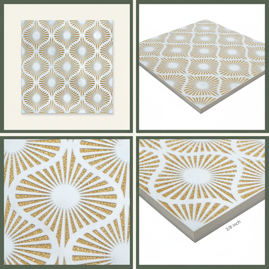 Opulent Waves-Glitter Gold-Engraved Marble Tile
