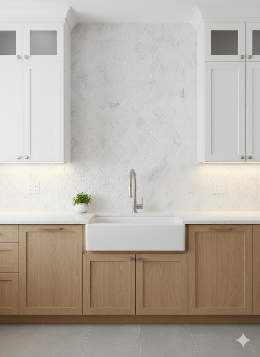 Carrara Luxe Polished White Marble Waterjet Mosaic Tile For Walls & Floors