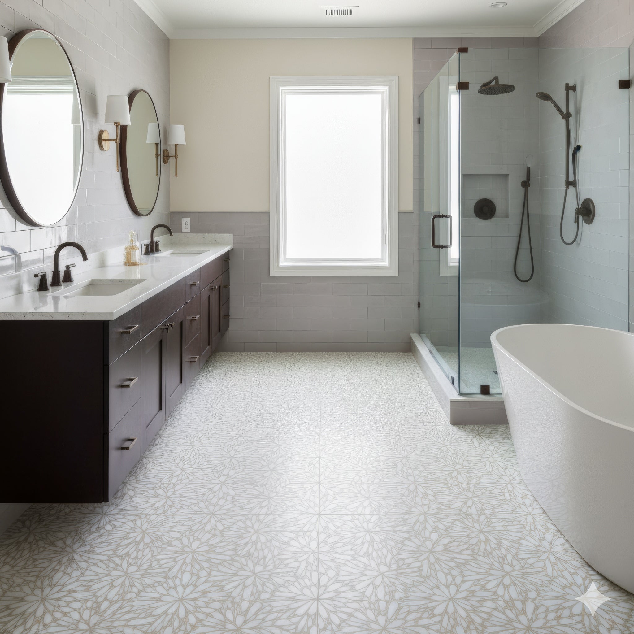 LumiFlora Engraved White Marble Tile- Glitter Gold