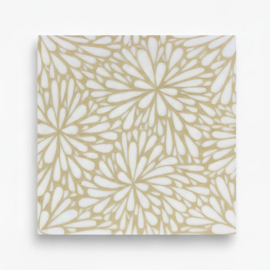 LumiFlora Engraved White Marble Tile- Glitter Gold