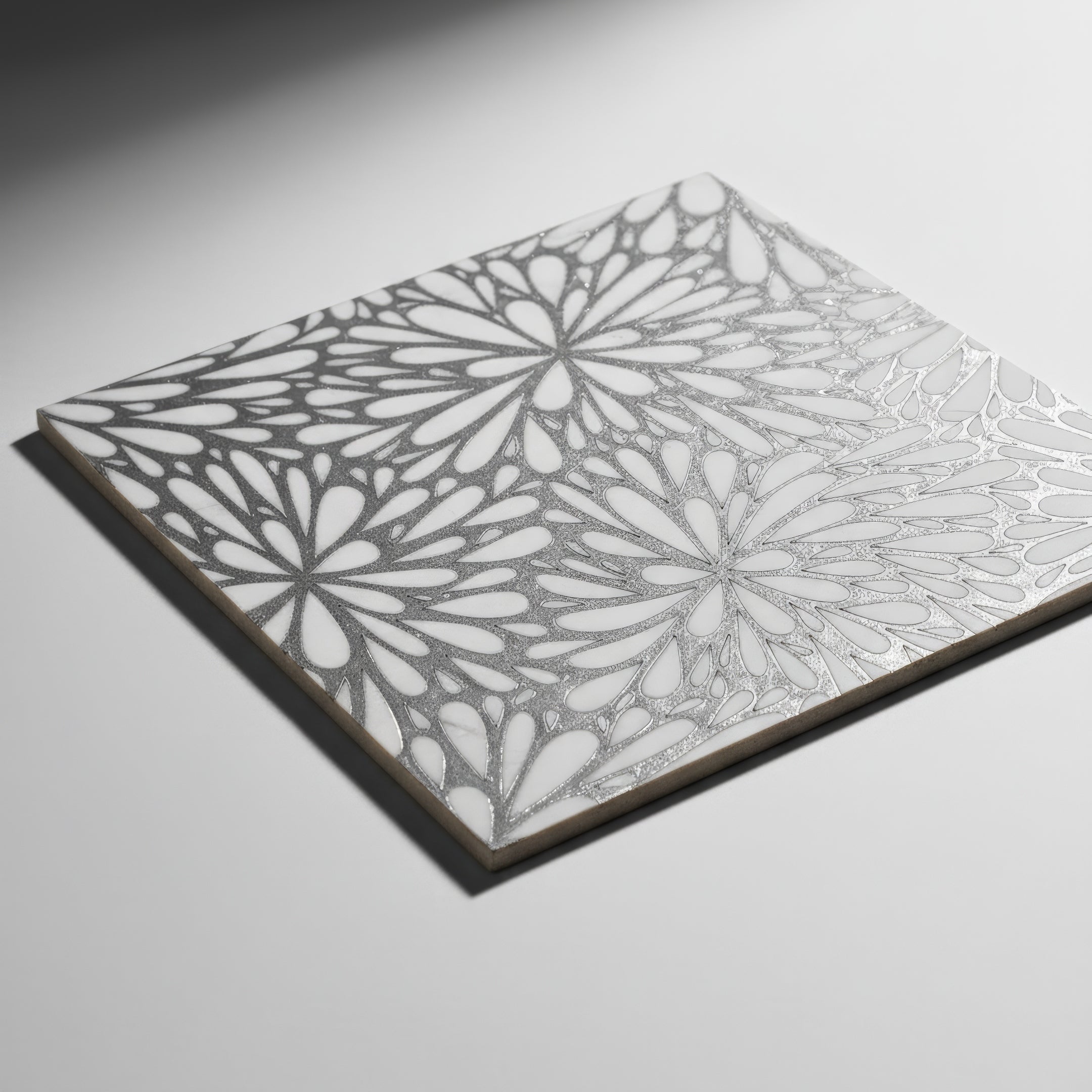 LumiFlora - Silver - Engraved Marble Tile