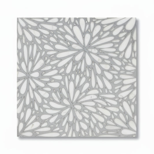 LumiFlora - Silver - Engraved Marble Tile