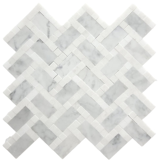 Carrara Thasos 1x2 Polished Marble Mosaic Tile For Walls & Floors