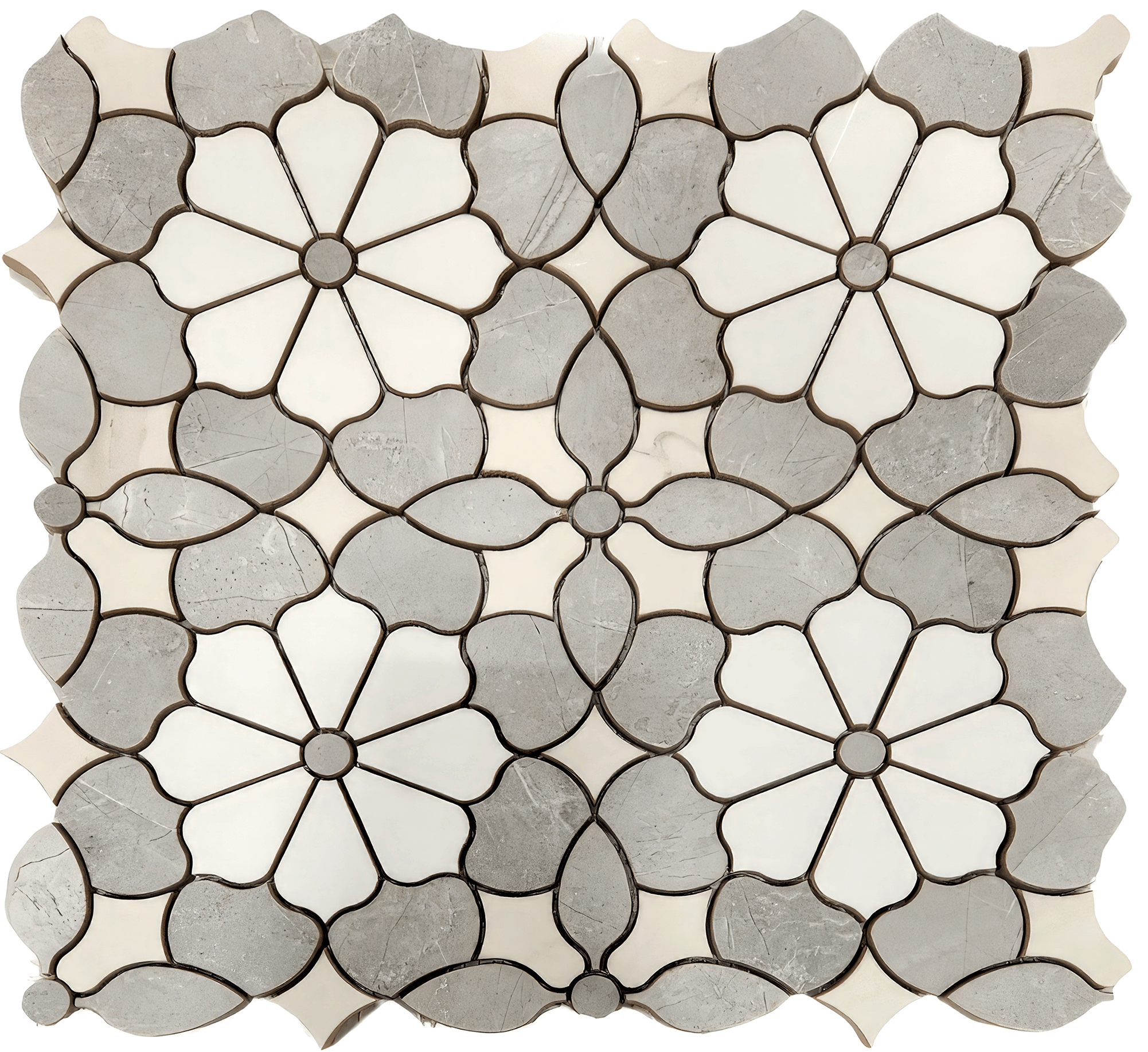 Flower Mix Polished White Porcelain Mosaic Tile For Walls & Floors