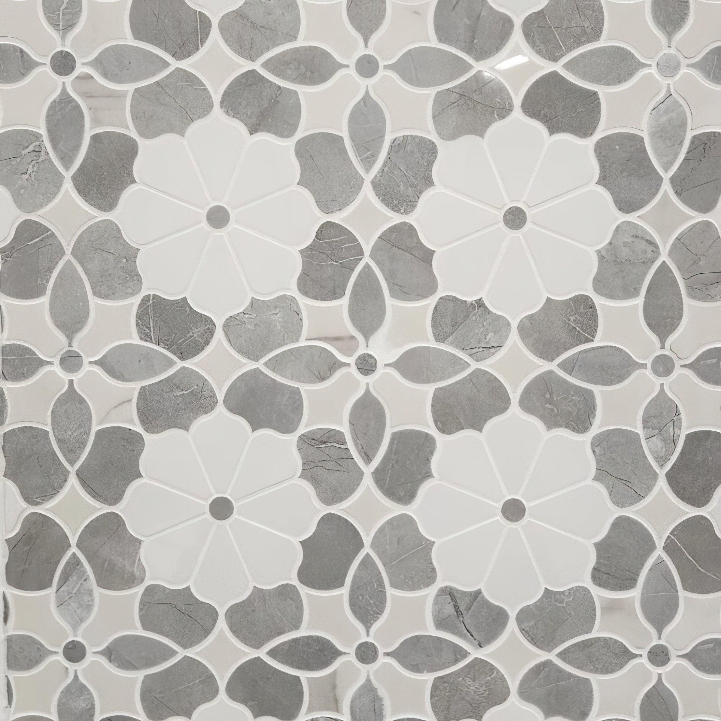 Flower Mix Polished White Porcelain Mosaic Tile For Walls & Floors