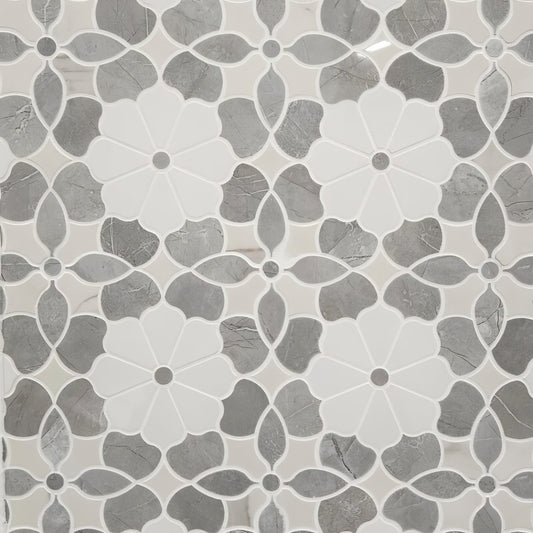 Flower Mix Polished White Porcelain Mosaic Tile For Walls & Floors