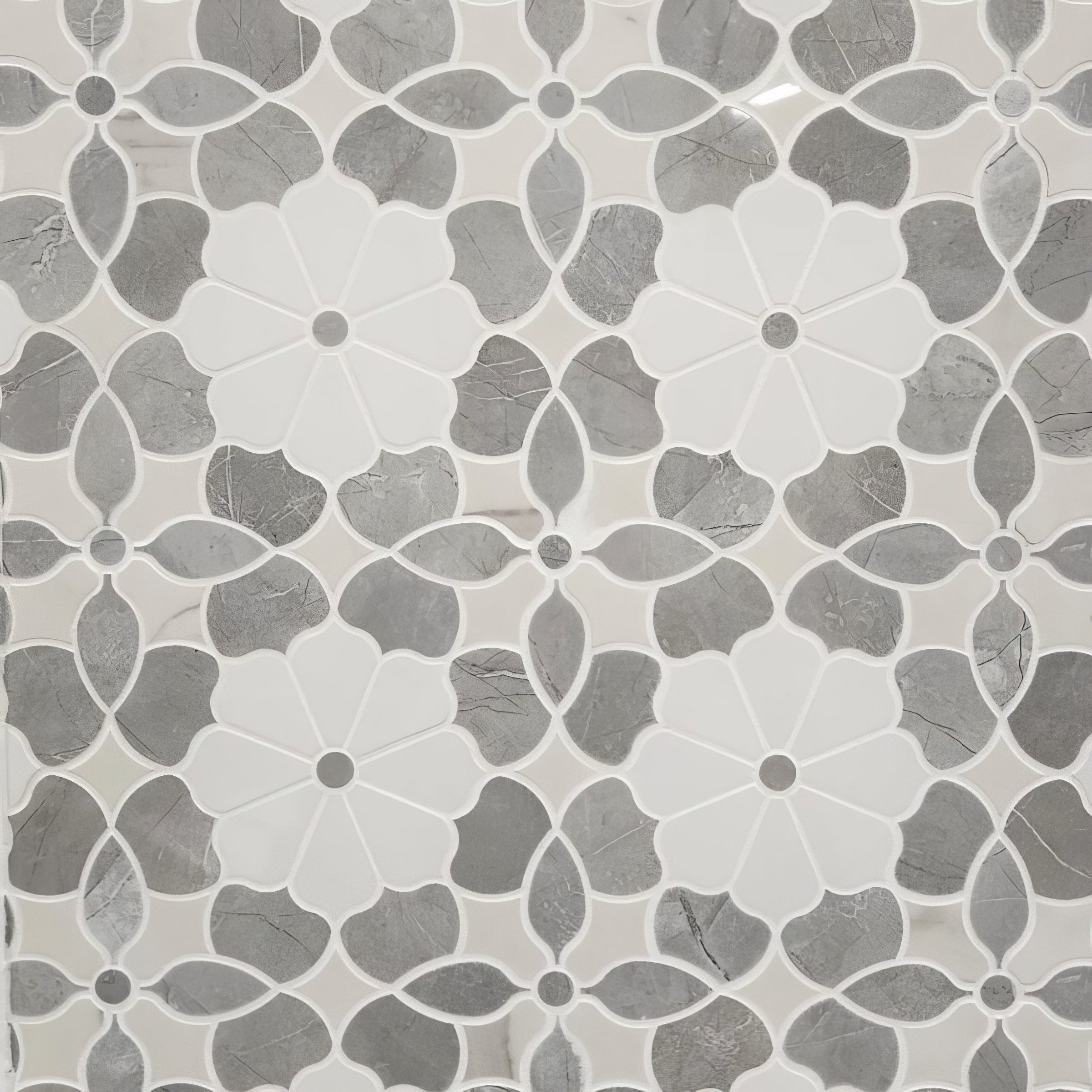 Flower Mix Polished White Porcelain Mosaic Tile For Walls & Floors-Sample