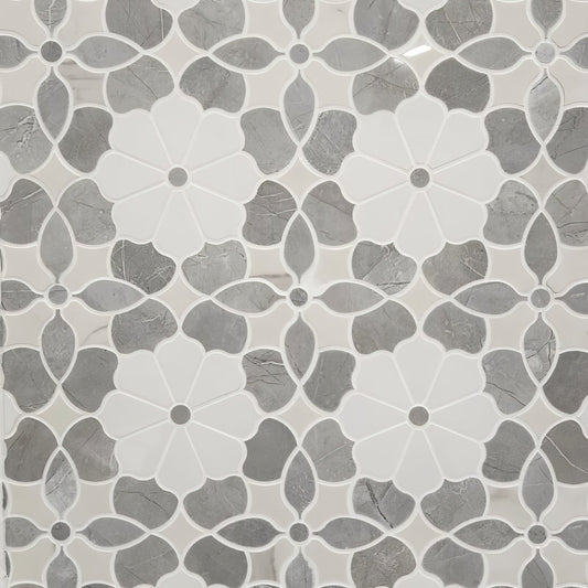 Flower Mix Polished White Porcelain Mosaic Tile For Walls & Floors-Sample