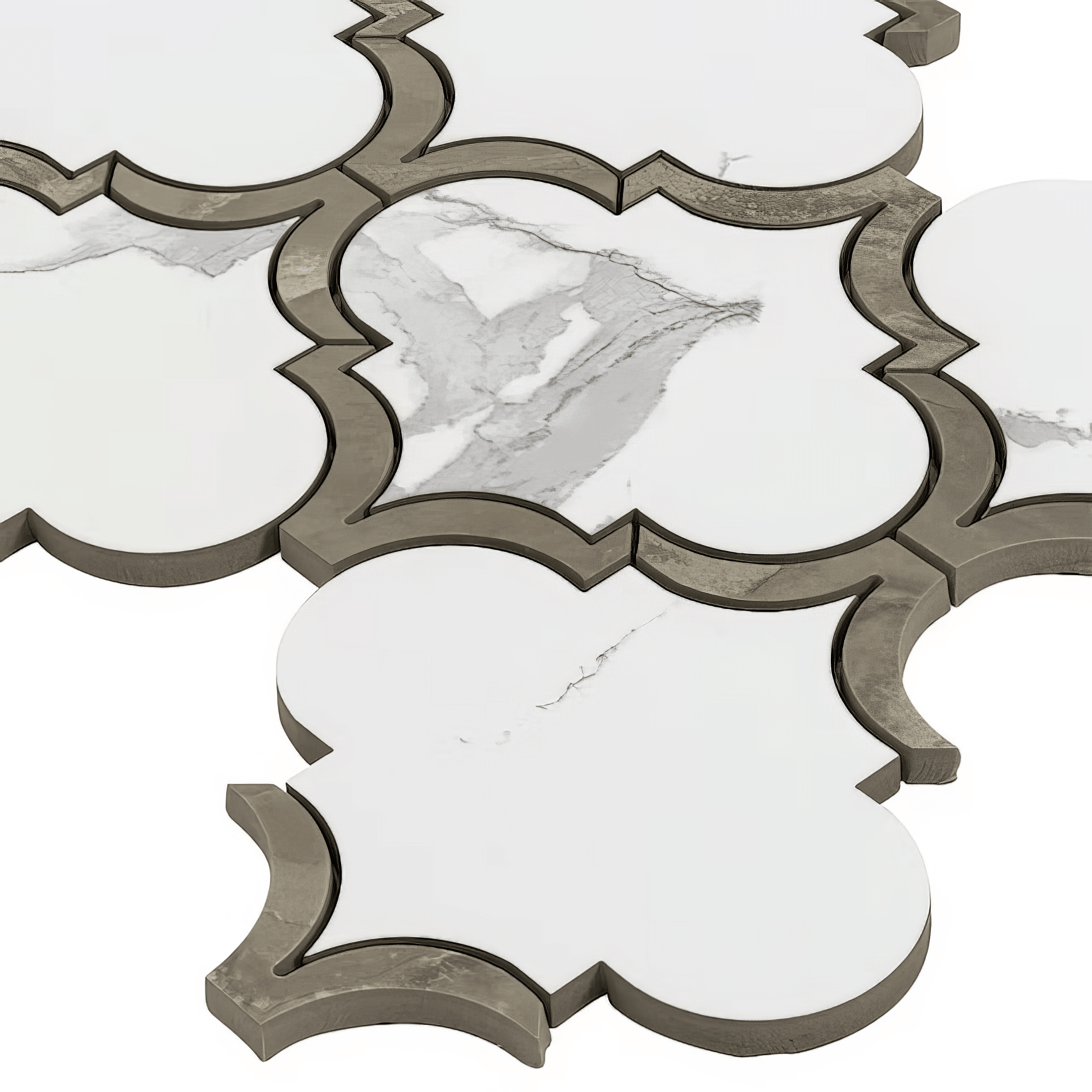 Arabesque Polished Calacatta Porcelain Waterjet Mosaic Tile For Walls & Floors
