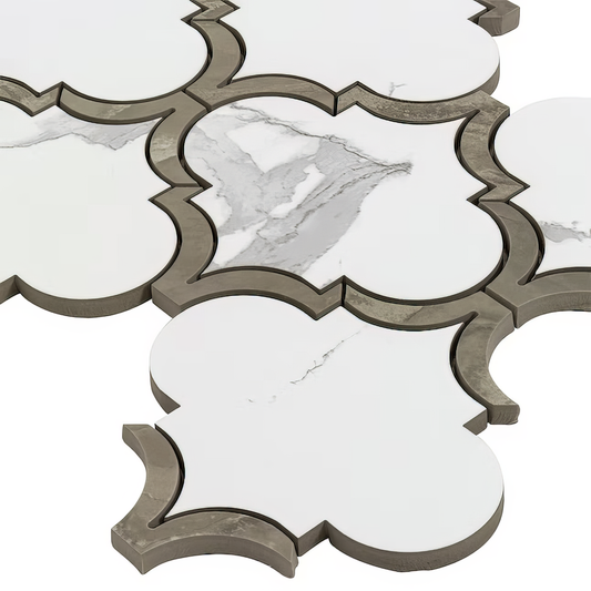 Arabesque Polished Calacatta Porcelain Waterjet Mosaic Tile For Walls & Floors