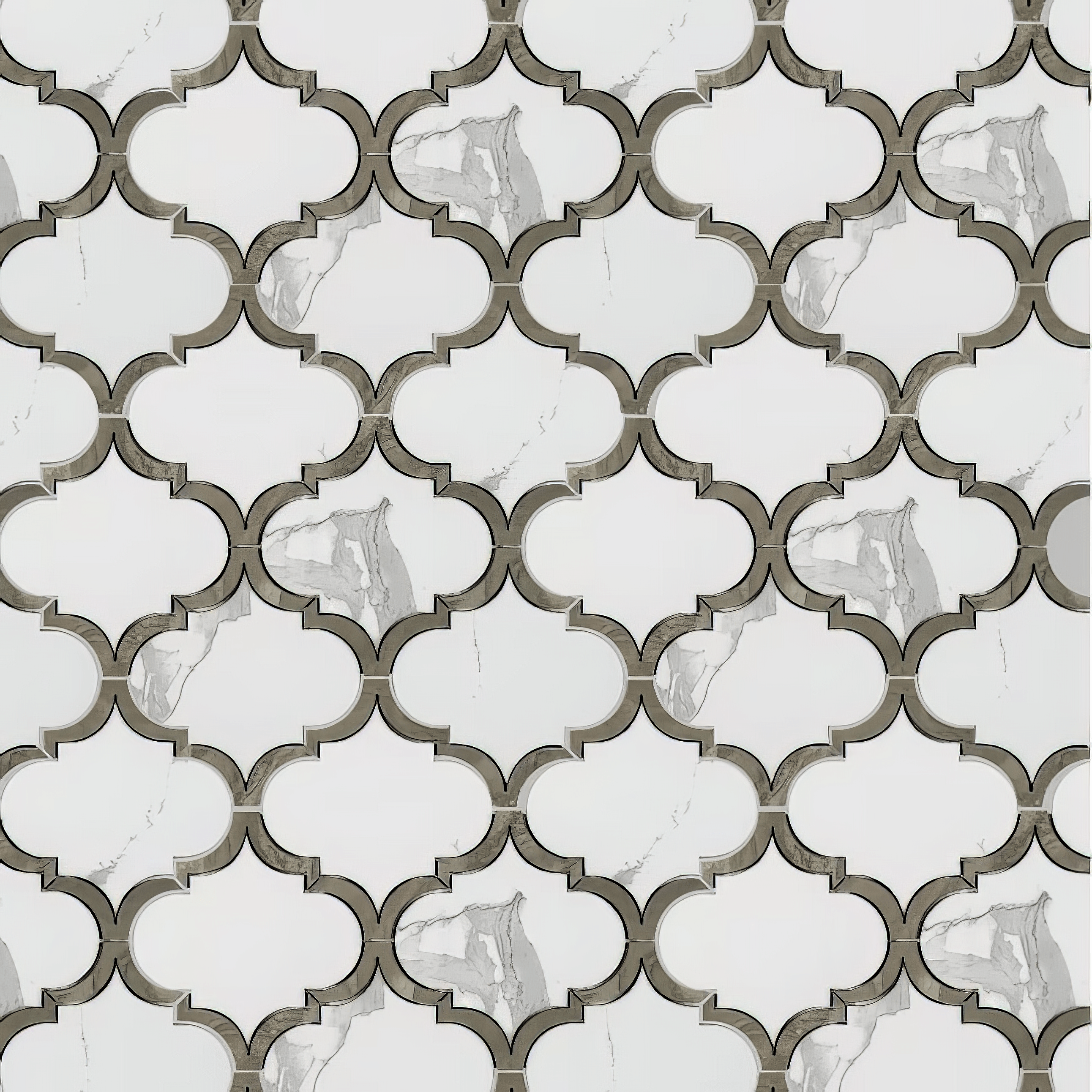 Arabesque Polished Calacatta Porcelain Waterjet Mosaic Tile For Walls & Floors