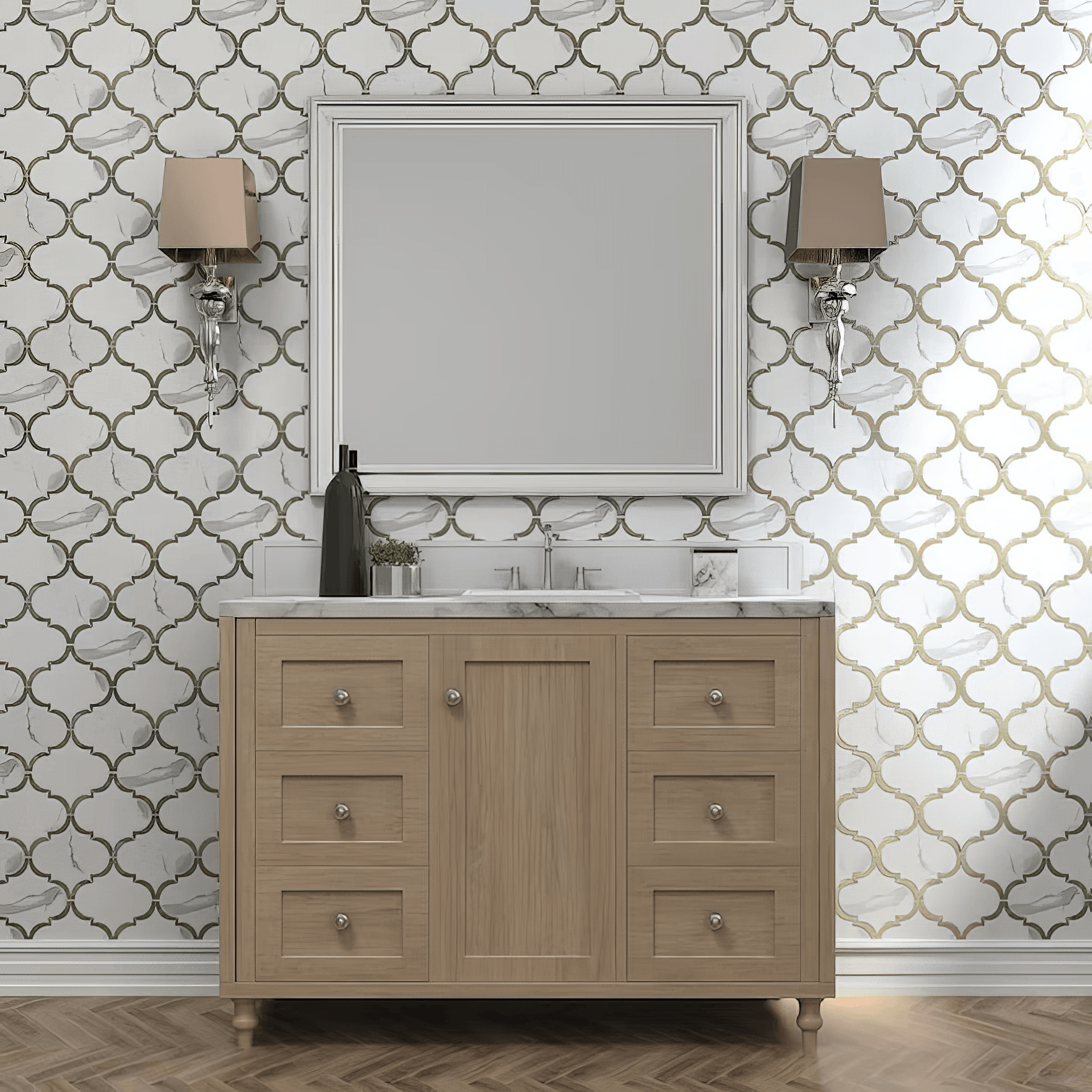 Arabesque Polished Calacatta Porcelain Waterjet Mosaic Tile For Walls & Floors