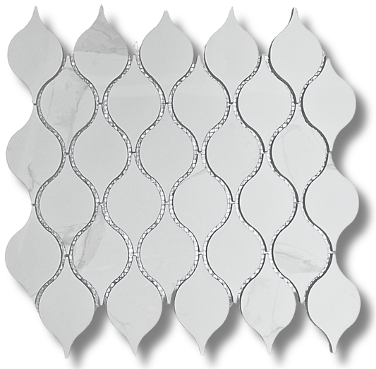 Drop Calacatta Polished White Porcelain Mosaic Tile For Walls & Floors