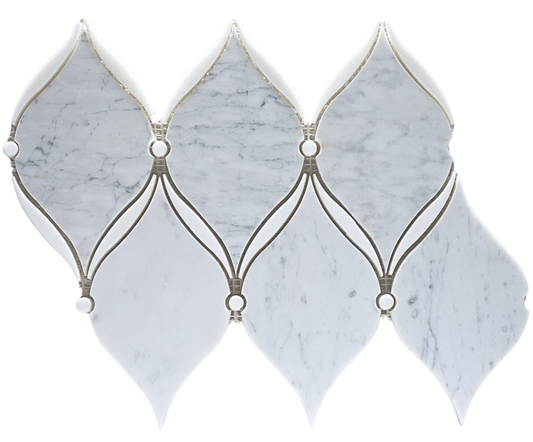 Carrara Luxe Polished White Marble Waterjet Mosaic Tile For Walls & Floors