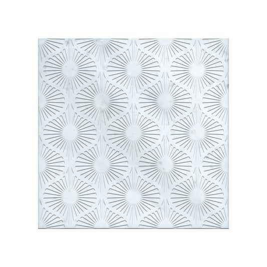 Opulent Waves-White-Uncolored-Engraved Marble Tile