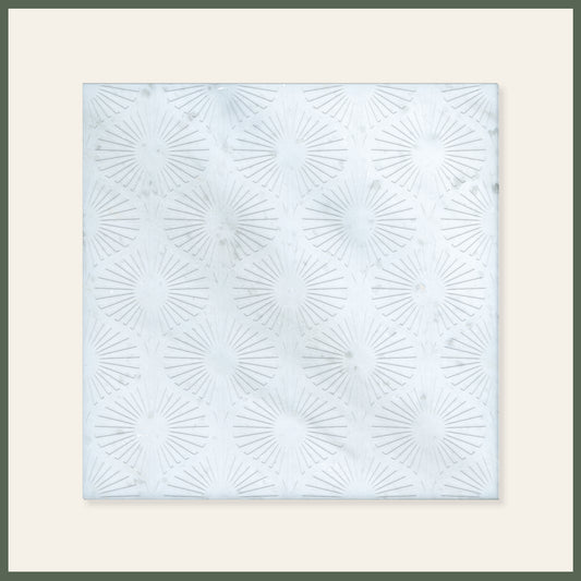 Opulent Waves-White-Uncolored-Engraved Marble Tile