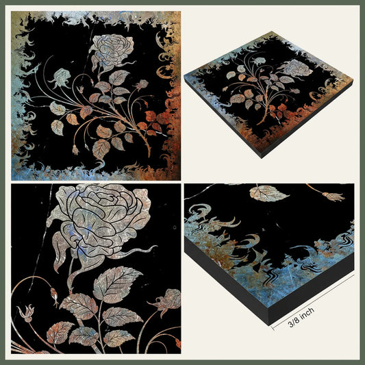 Flower Engraved Nero Black Marble Tile Mural 18x18