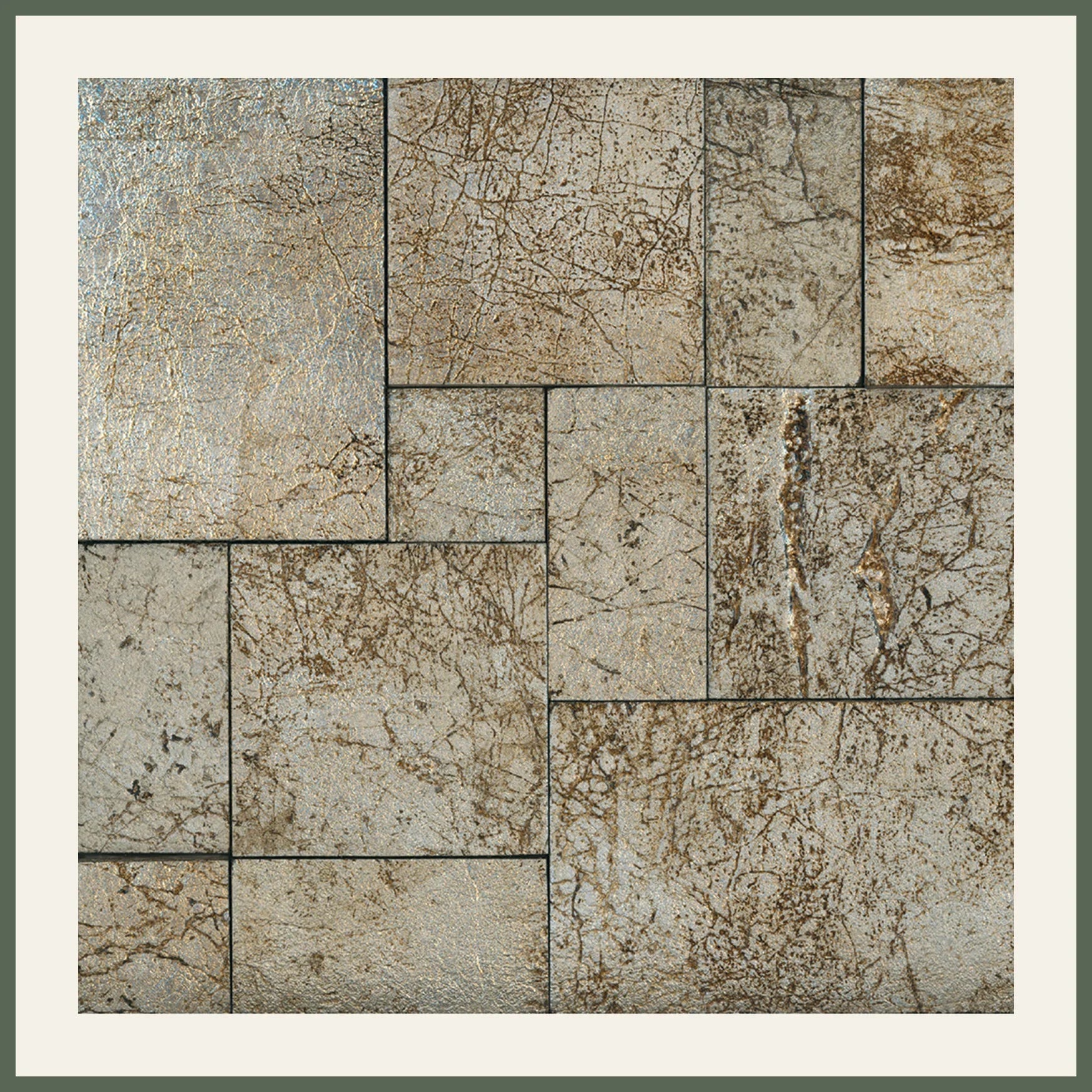 Leather Look Silver Foil 12x12 Etched Marble Mosaic Wall Tile