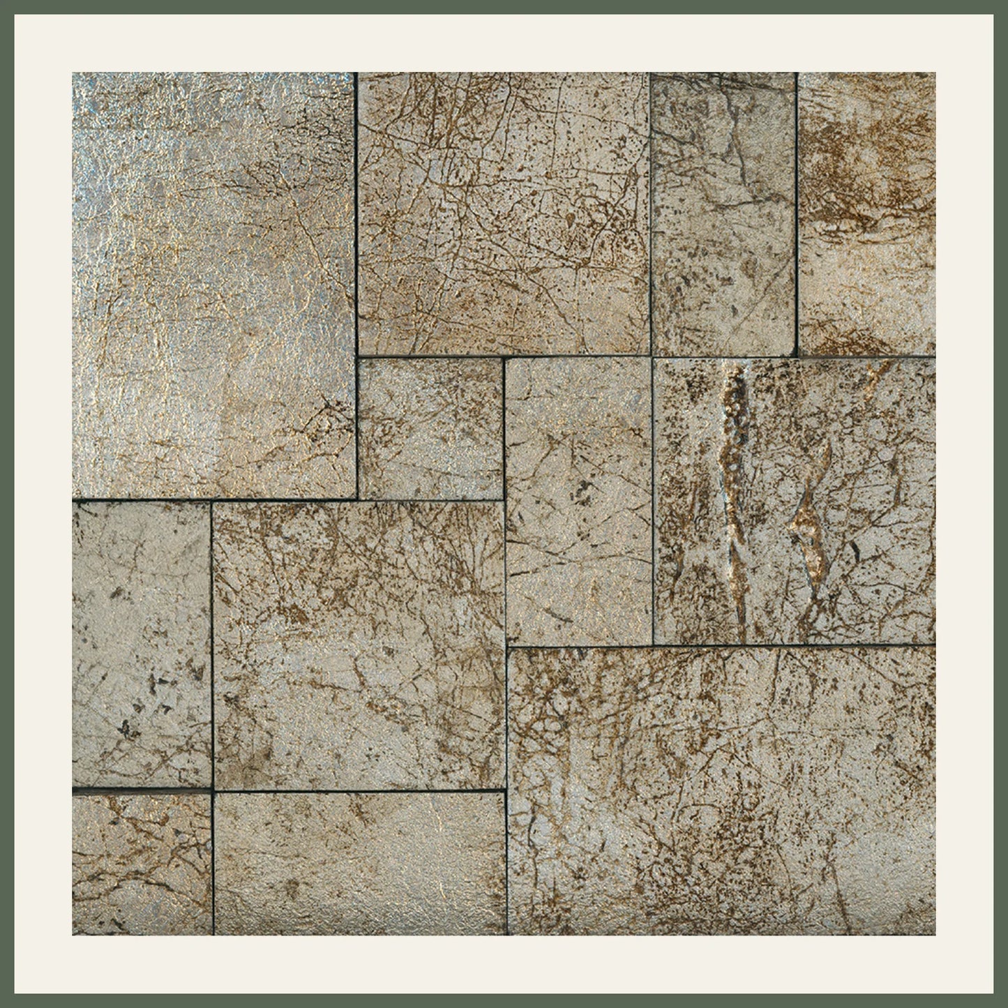 Leather Look Silver Foil 12x12 Etched Marble Mosaic Wall Tile