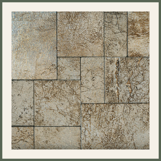 Leather Look Silver Foil 12x12 Etched Marble Mosaic Wall Tile