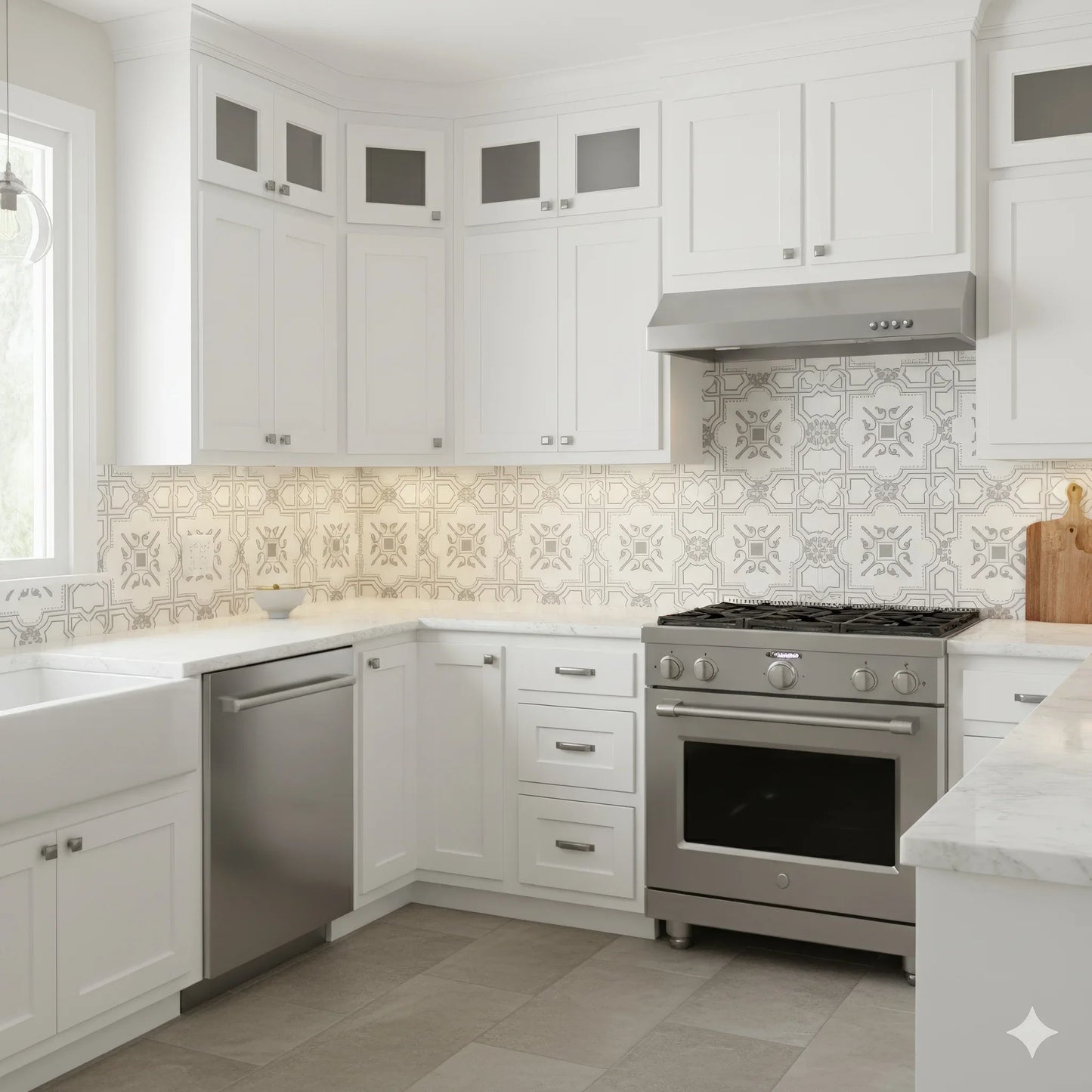 The Liria-Silver-Engraved 8x8 in. Marble Tile - MARICERA