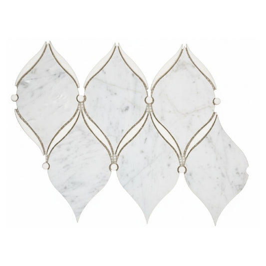 Carrara Luxe Polished White Marble Waterjet Mosaic Tile For Walls & Floors