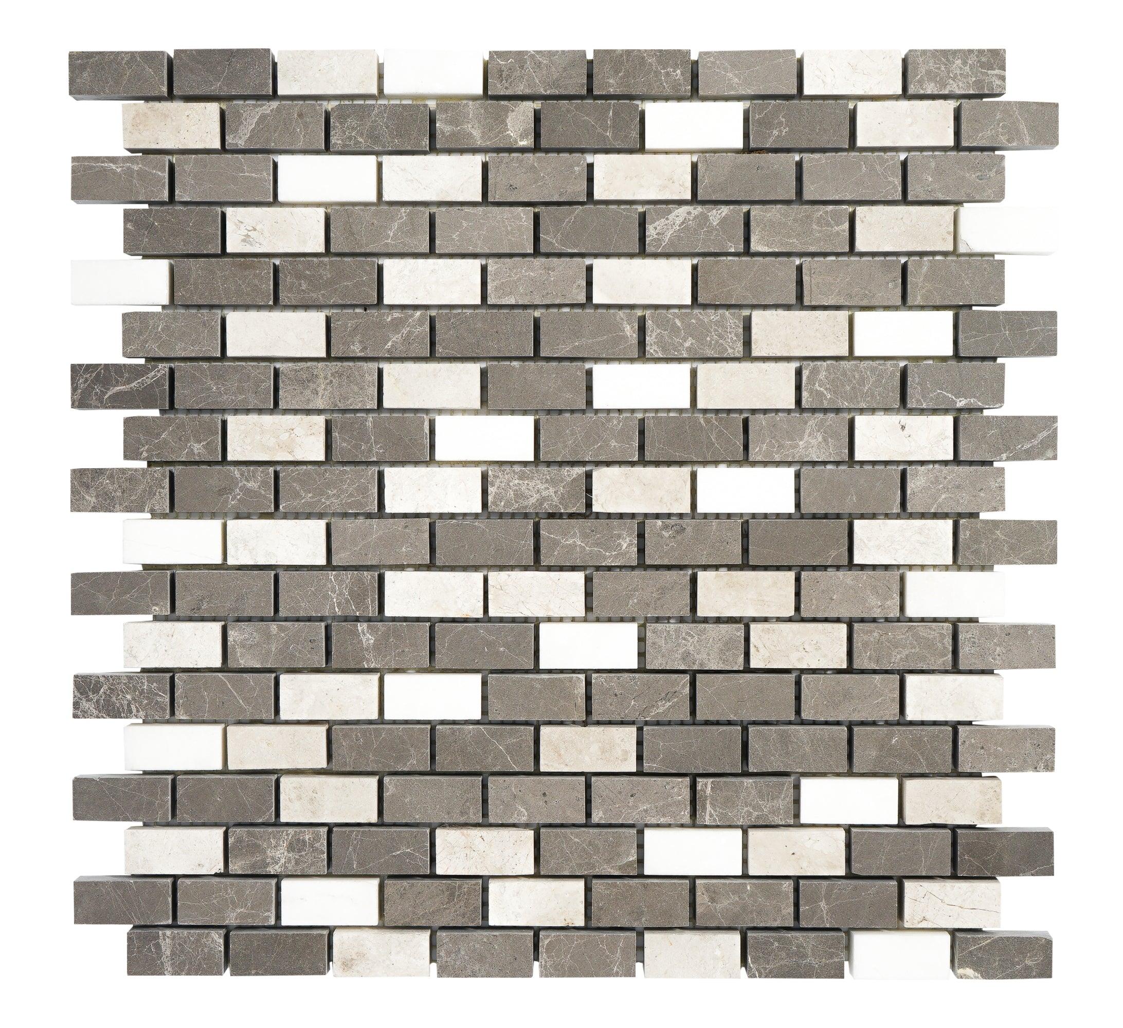 Mix Color 1x2 Honed Marble Mosaic Tile For Walls & Floors-Sample