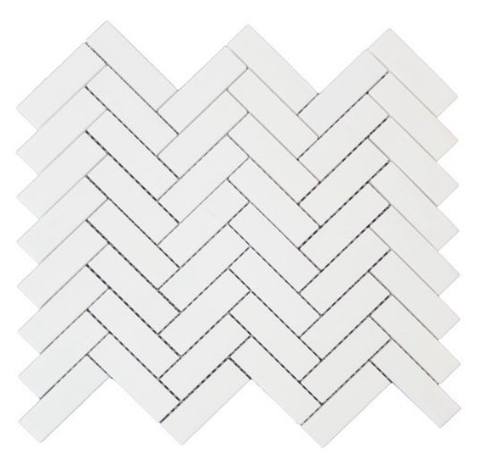 Bianco Dolomite 1x3 Herringbone Polished White Marble Mosaic Tile For Walls & Floors