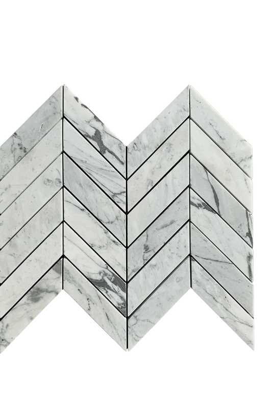 Carrara Chevron Honed White Marble Mosaic Tile For Walls & Floors-Sample