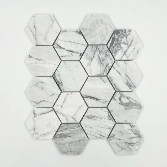 Carrara 3-inch Hexagon Honed White Marble Mosaic Tile For Walls & Floors