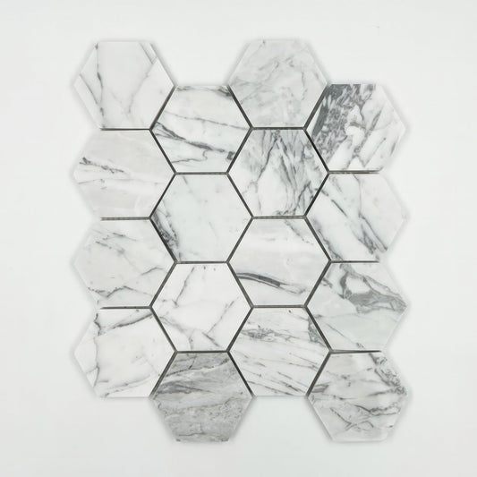 Carrara 3-inch Hexagon Honed White Marble Mosaic Tile For Walls & Floors-Sample