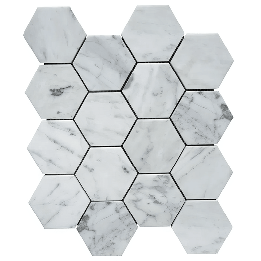 Carrara 3-inch Hexagon Polished White Marble Mosaic Tile For Walls & Floors-Sample