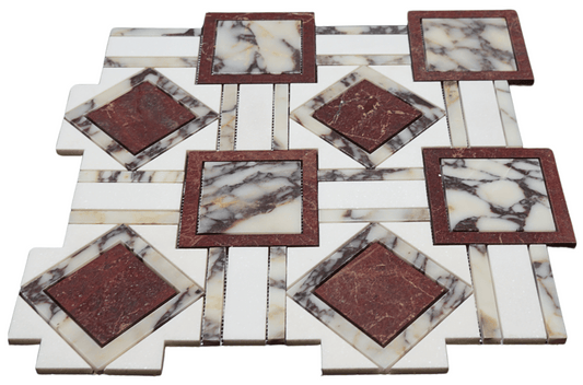 Heracle Polished White and Red Marble Mosaic Tile For Walls & Floors