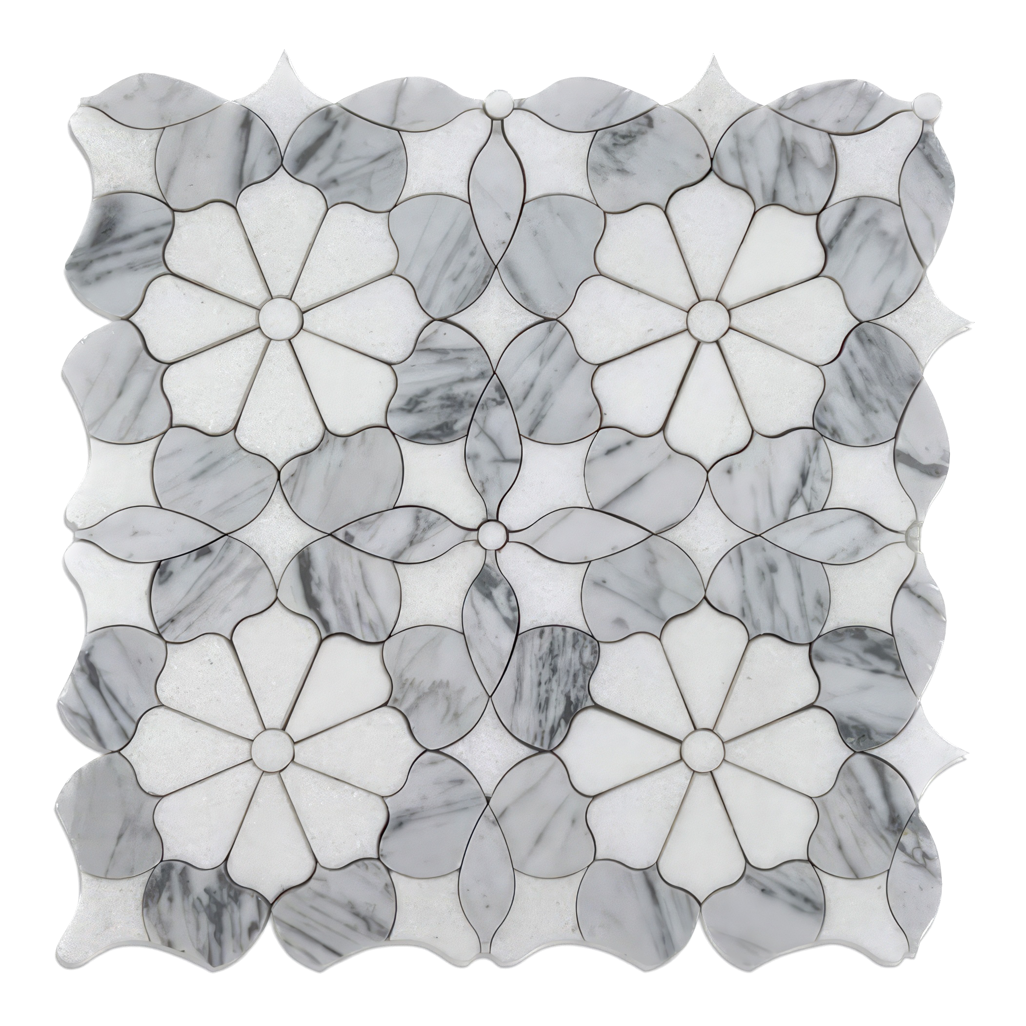 Flower Carrara Polished White Marble Mosaic Tile For Walls & Floors
