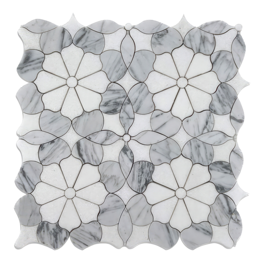 Flower Carrara Polished White Marble Mosaic Tile For Walls & Floors
